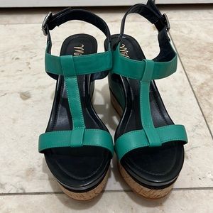 Green Platform Wedge Sandals